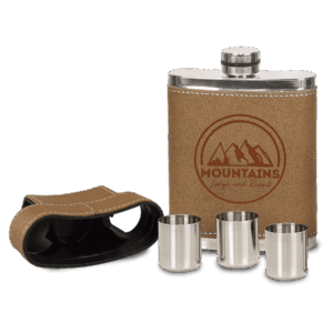7 oz. Leather Flask with Lid & 3 Shot Glasses
