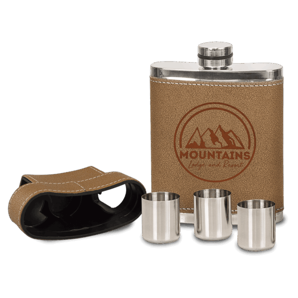 7 oz. Leather Flask with Lid & 3 Shot Glasses