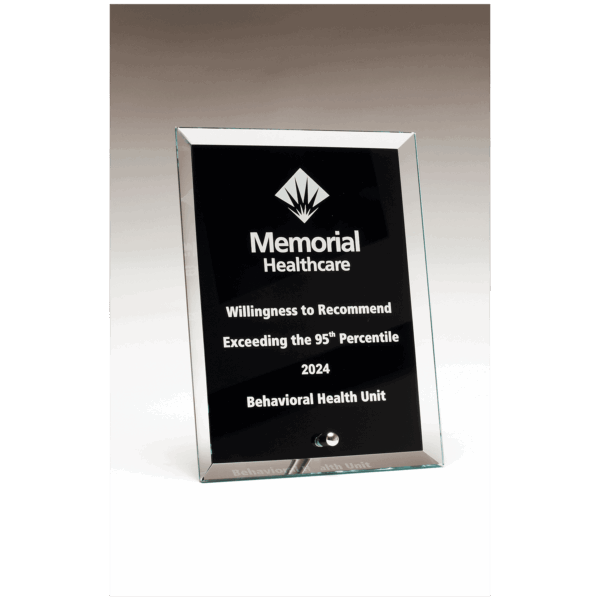 4" x 6" Clear Glass Plaque with Painted Black Background, Silv             er Plated Easel Post