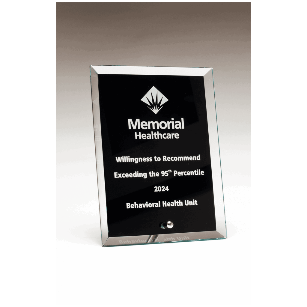 6" x 8" Clear Glass Plaque with Painted Black Background, Silv             er Plated Easel Post