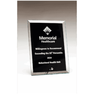 6" x 8" Clear Glass Plaque with Painted Black Background, Silv er Plated Easel Post