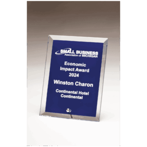 5" x 7" Thick Clear Glass Plaque with Painted Blue Background, Silv er Plated Easel Post