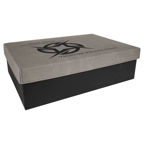 11 3/4" x 7 3/4" Gray Gift Box with Laserable Leatherette Lid