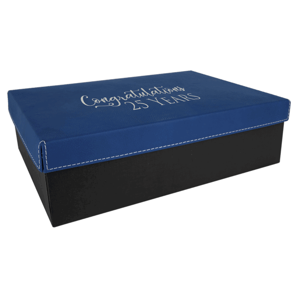 11 3/4" x 7 3/4" Blue/Silver Gift Box with Laserable Leatherette Lid
