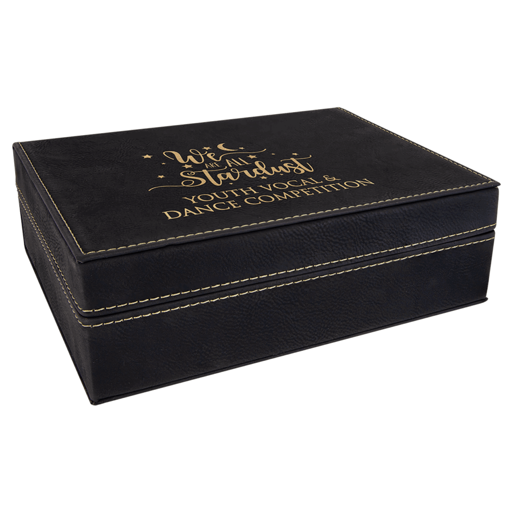 8" x 6 3/8" Black/Gold Laserable Leatherette Premium Gift Box