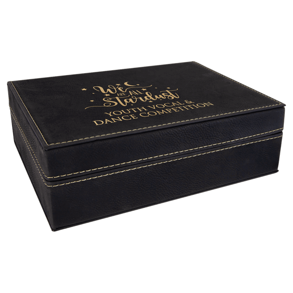 8" x 6 3/8" Black/Gold Laserable Leatherette Premium Gift Box
