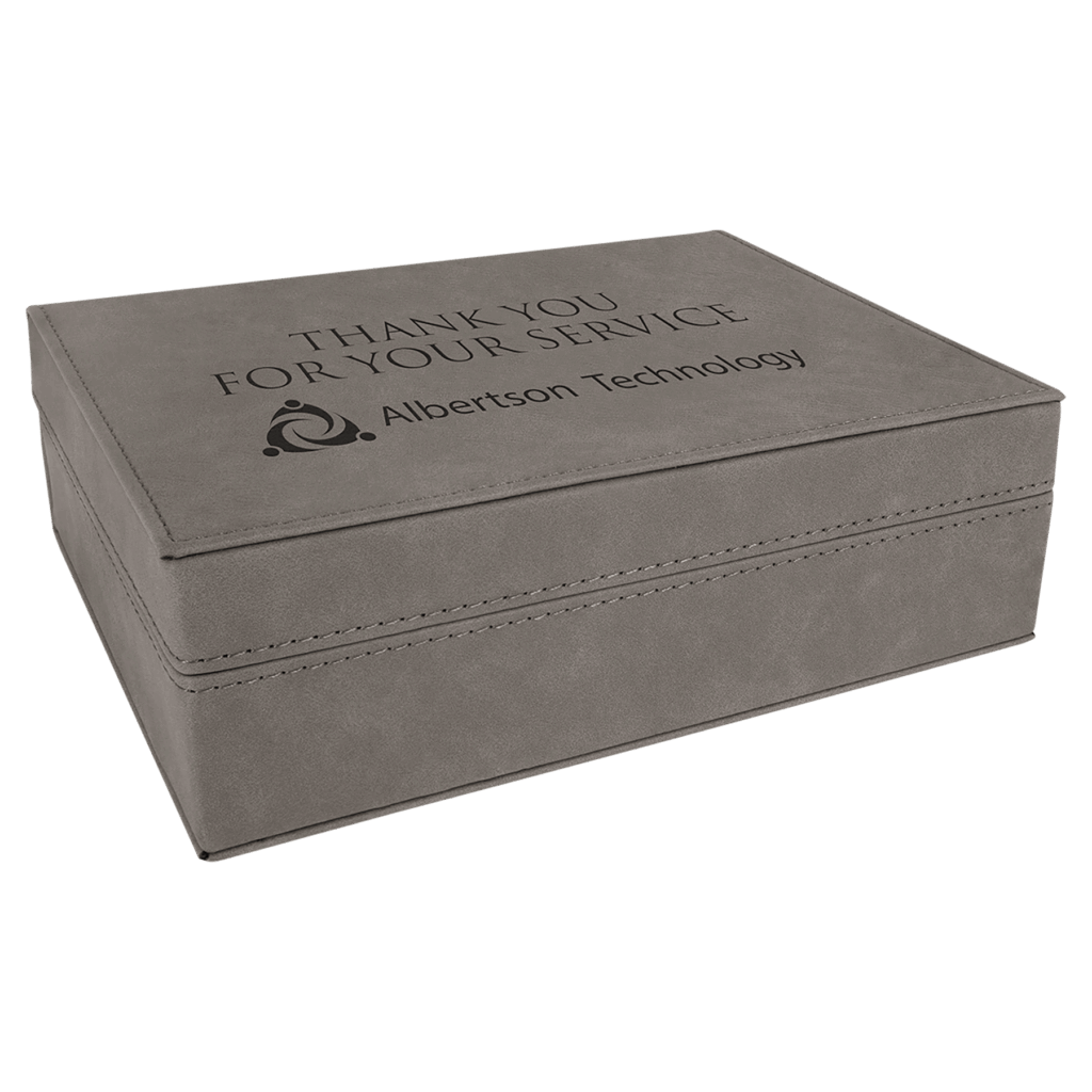 8" x 6 3/8" Gray Laserable Leatherette Premium Gift Box