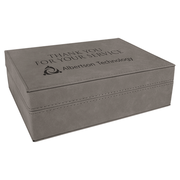 8" x 6 3/8" Gray Laserable Leatherette Premium Gift Box