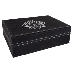 8" x 6 3/8" Black/Silver Laserable Leatherette Premium Gift Box
