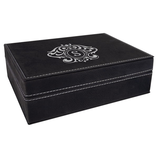 8" x 6 3/8" Black/Silver Laserable Leatherette Premium Gift Box