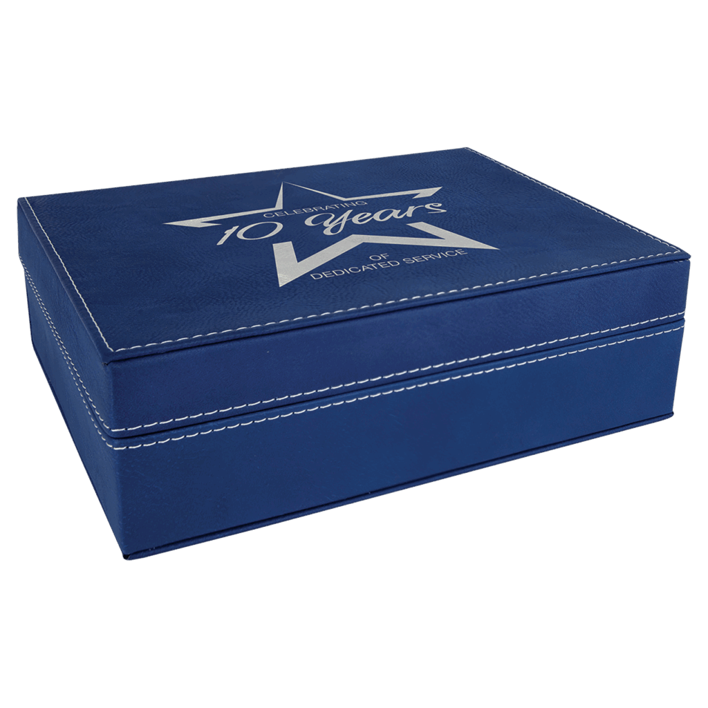 8" x 6 3/8" Blue/Silver Laserable Leatherette Premium Gift Box