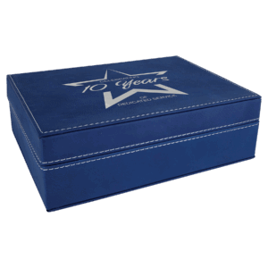8" x 6 3/8" Blue/Silver Laserable Leatherette Premium Gift Box