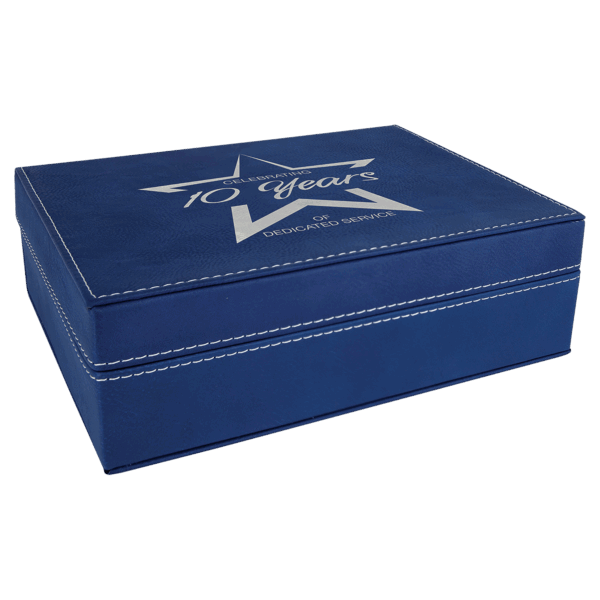 8" x 6 3/8" Blue/Silver Laserable Leatherette Premium Gift Box