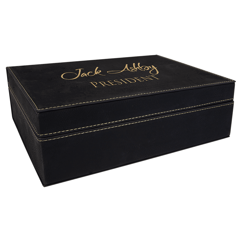 10 1/4" x 7 1/2" Black/Gold Laserable Leatherette Premium Gift Box