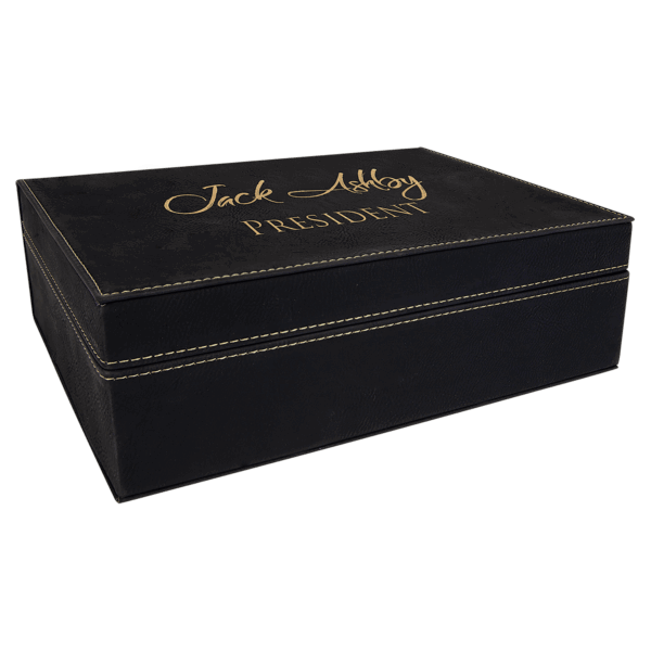 10 1/4" x 7 1/2" Black/Gold Laserable Leatherette Premium Gift Box