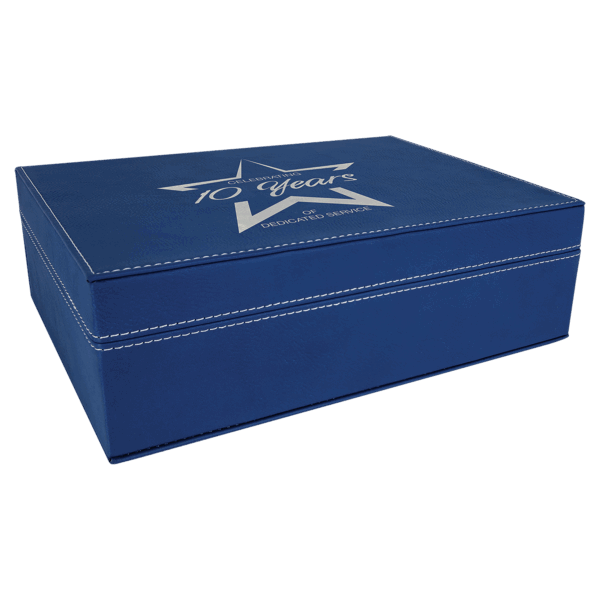 10 1/4" x 7 1/2" Blue/Silver Laserable Leatherette Premium Gift Box