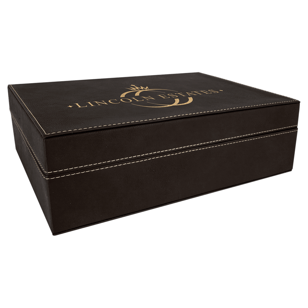 12 1/4" x  8 1/4" Black/Gold Laserable Leatherette Premium Gift Box