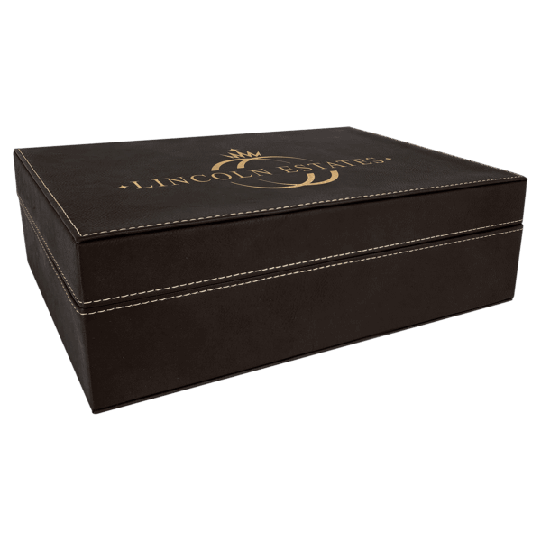 12 1/4" x  8 1/4" Black/Gold Laserable Leatherette Premium Gift Box
