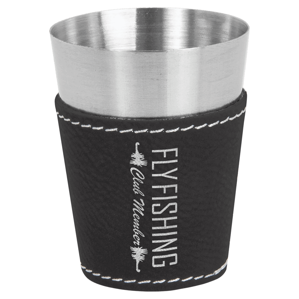 2 oz. Black/Silver Laserable Leatherette & Stainless Steel Shot Glass