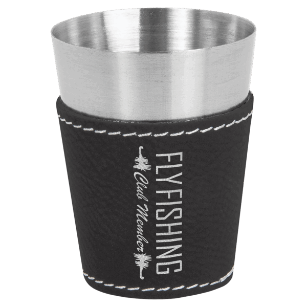2 oz. Black/Silver Laserable Leatherette & Stainless Steel Shot Glass