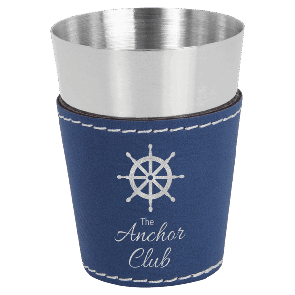 2 oz. Blue/Silver Laserable Leatherette & Stainless Steel Shot Glass