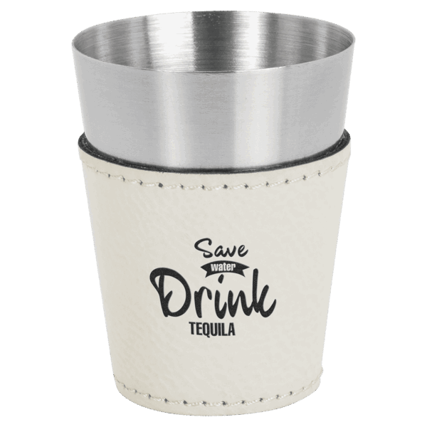 2 oz. White Laserable Leatherette & Stainless Steel Shot Glass