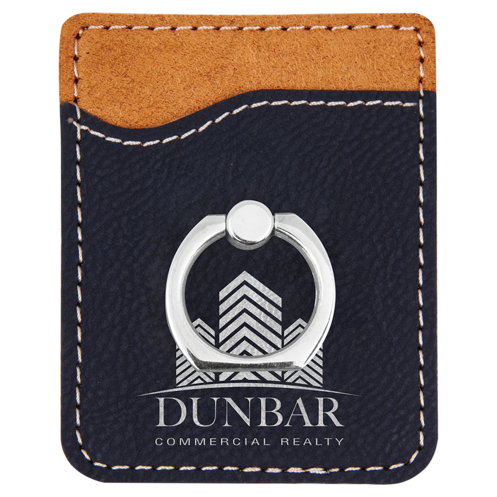 Black/Silver Laserable Leatherette Phone Wallet with Silver Ring