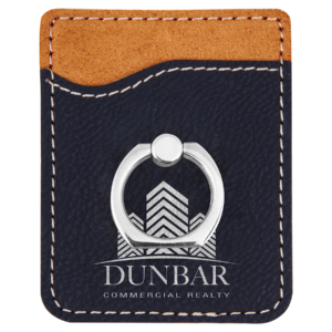 Black/Silver Laserable Leatherette Phone Wallet with Silver Ring