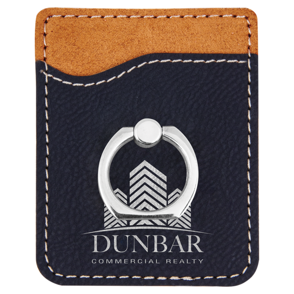 Black/Silver Laserable Leatherette Phone Wallet with Silver Ring