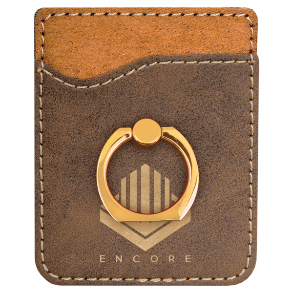 Rustic/Gold Laserable Leatherette Phone Wallet with Gold Ring