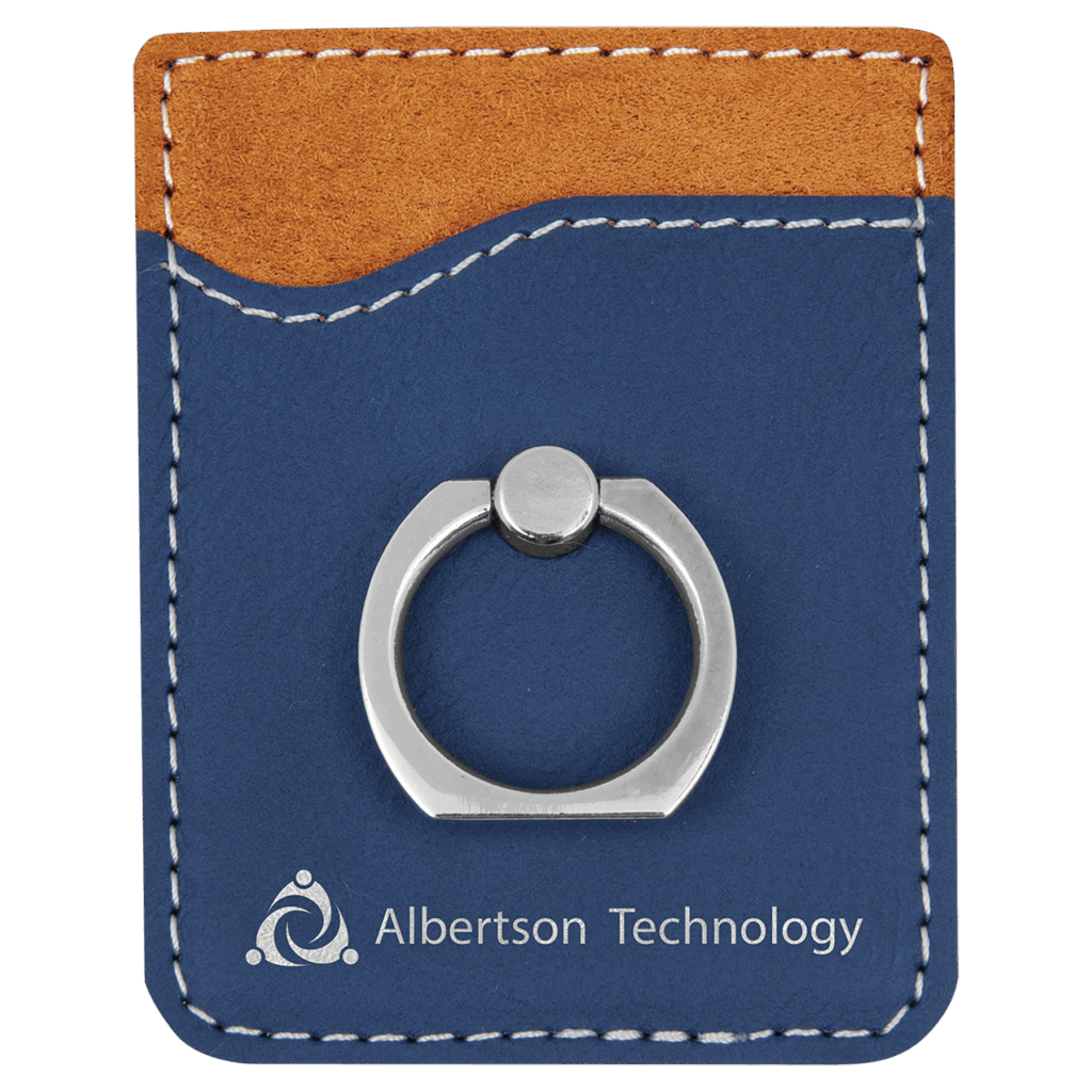 Blue/Silver Laserable Leatherette Phone Wallet with Silver Ring
