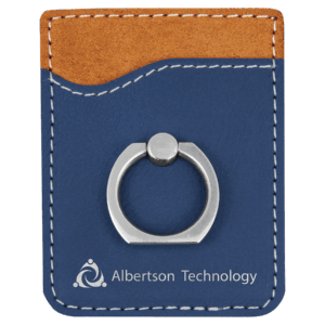 Blue/Silver Laserable Leatherette Phone Wallet with Silver Ring