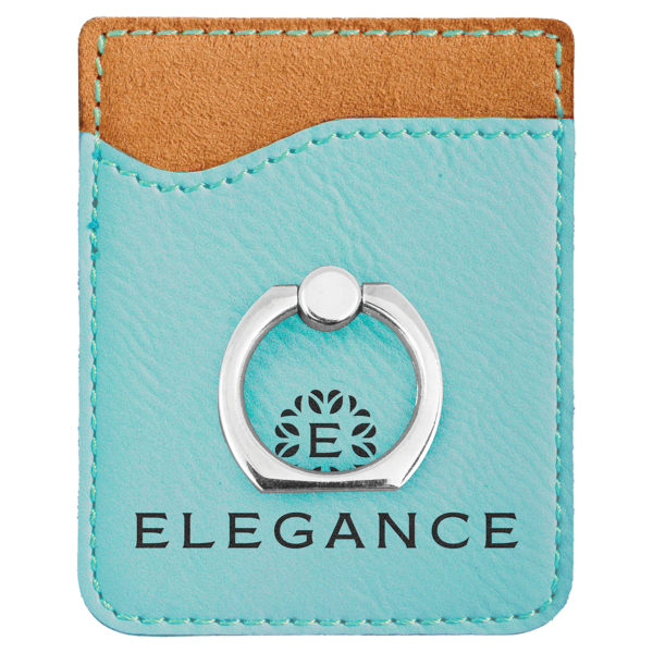 Teal Laserable Leatherette Phone Wallet with Silver Ring