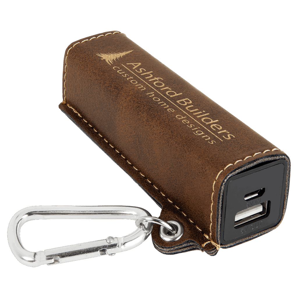 Rustic/Gold Laserable Leatherette 2200 mAh Power Bank with USB Cord
