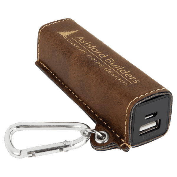 Rustic/Gold Laserable Leatherette 2200 mAh Power Bank with USB Cord
