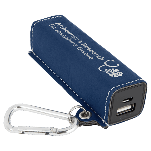 Blue/Silver Laserable Leatherette 2200 mAh Power Bank with USB Cord