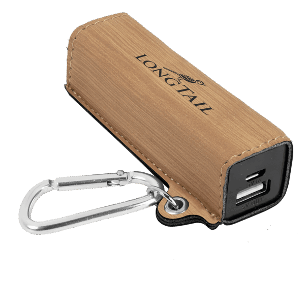 Bamboo Laserable Leatherette 2200 mAh Power Bank with USB Cord