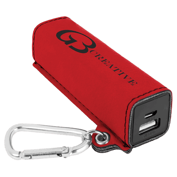 Red Laserable Leatherette 2200 mAh Power Bank with USB Cord