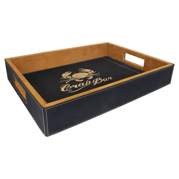 16" x 12" Black/Gold Laserable Leatherette Serving Tray