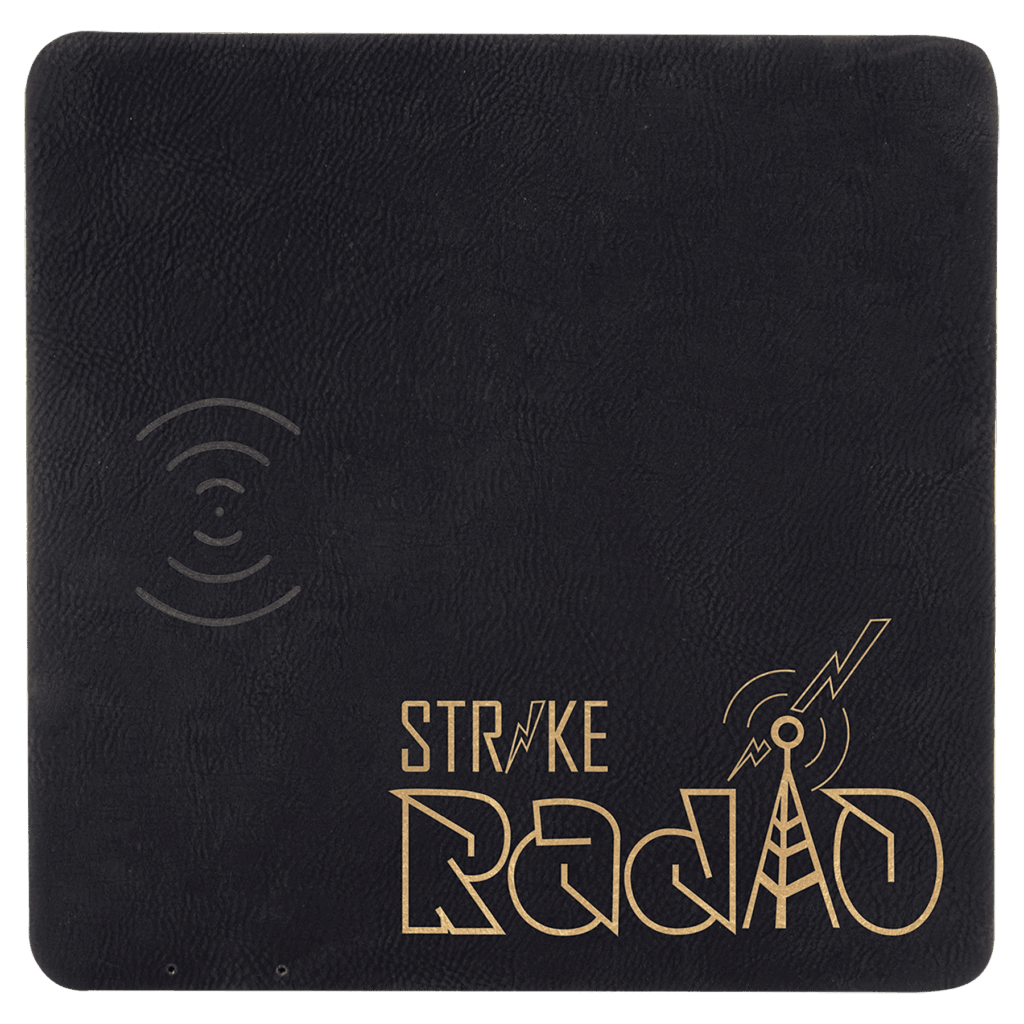 8" x 8" Black/Gold Laserable Leatherette Phone Charging Mat