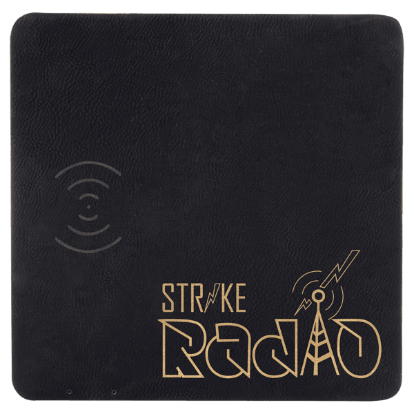 8" x 8" Black/Gold Laserable Leatherette Phone Charging Mat