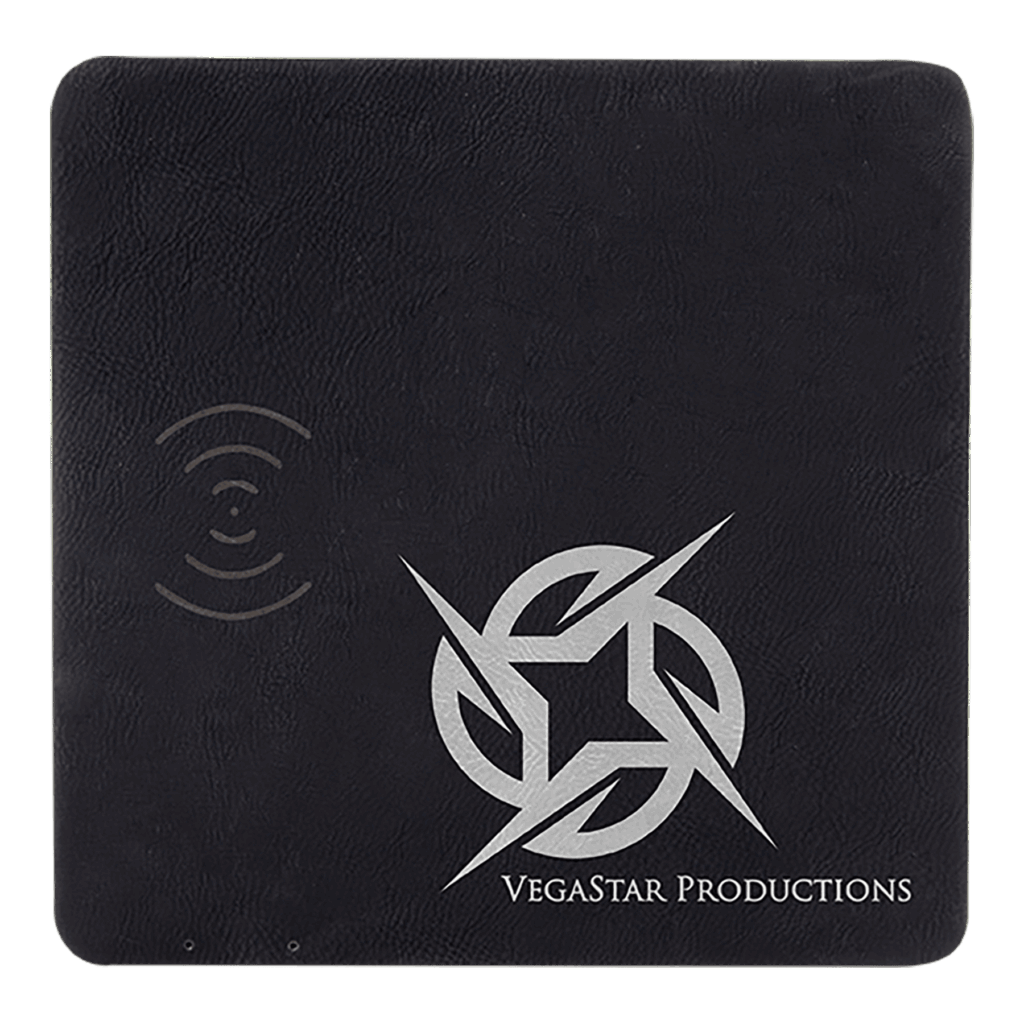 8" x 8" Black/Silver Laserable Leatherette Phone Charging Mat