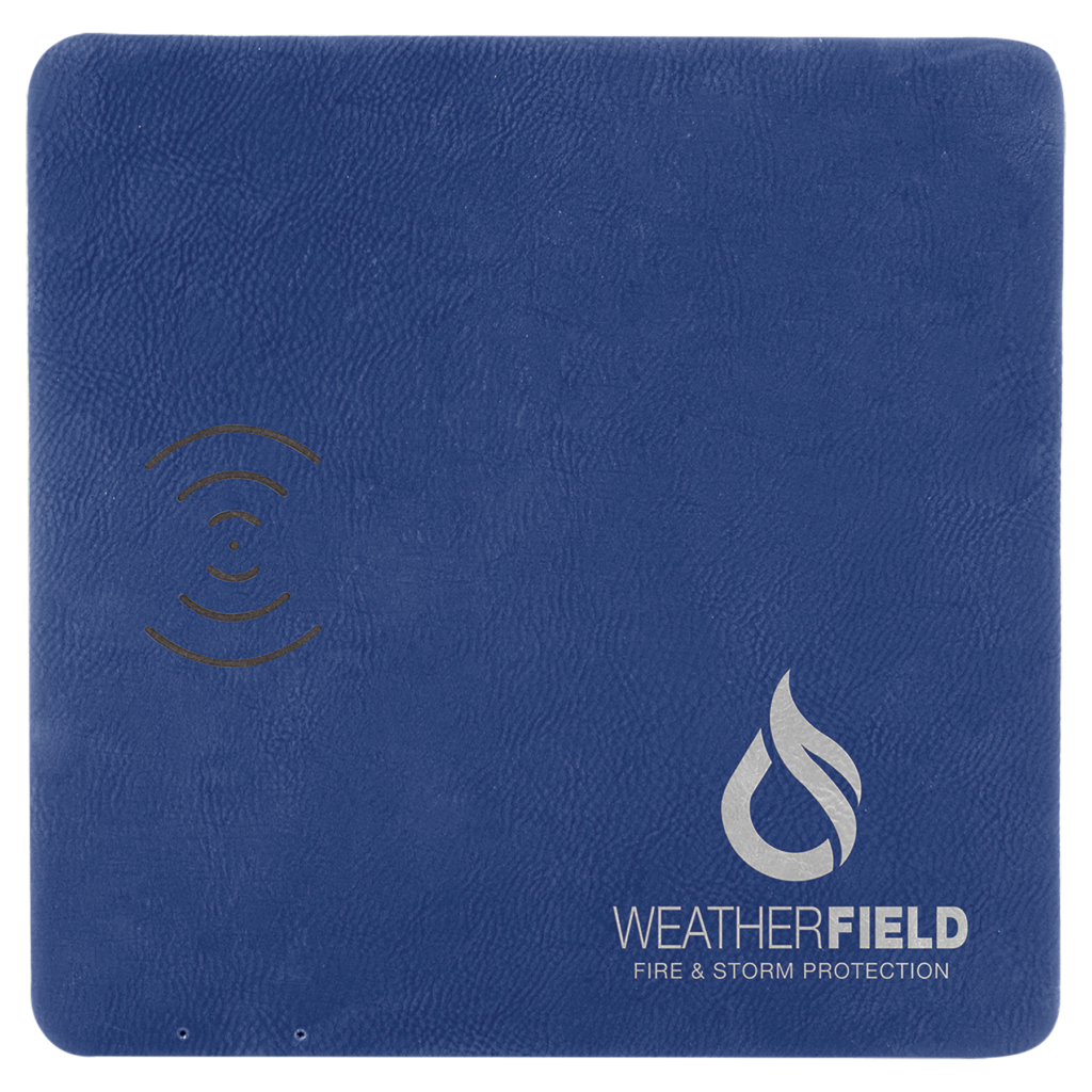 8" x 8" Blue/Silver Laserable Leatherette Phone Charging Mat