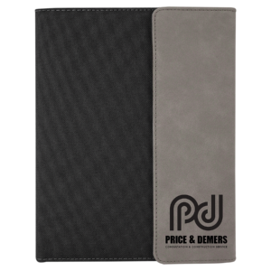 7" x 9" Gray Laserable Leatherette / Black Canvas Portfolio with Notepad