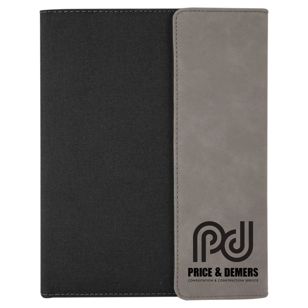 7" x 9" Gray Laserable Leatherette / Black Canvas Portfolio with Notepad
