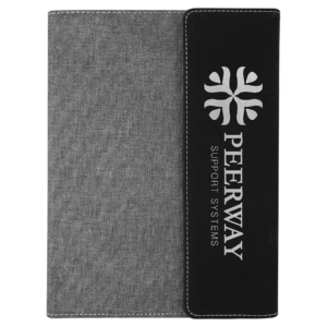7" x 9" Black/Silver Laserable Leatherette /Gray Canvas Portfolio with Notepad