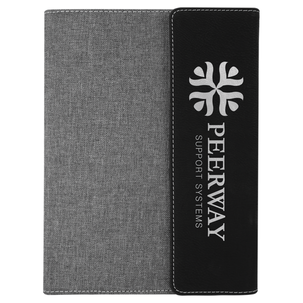 7" x 9" Black/Silver Laserable Leatherette /Gray Canvas Portfolio with Notepad