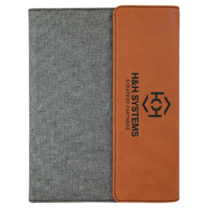 7" x 9" Rawhide Laserable Leatherette / Gray Canvas Portfolio with Notepad