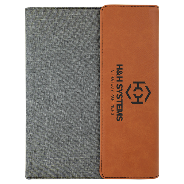7" x 9" Rawhide Laserable Leatherette / Gray Canvas Portfolio with Notepad