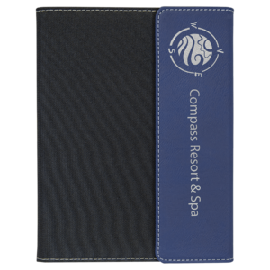 7" x 9" Blue/Silver Laserable Leatherette / Black Canvas Portfolio with Notepad